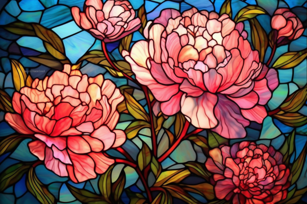 Pretty Pink Peonies On Stained Glass