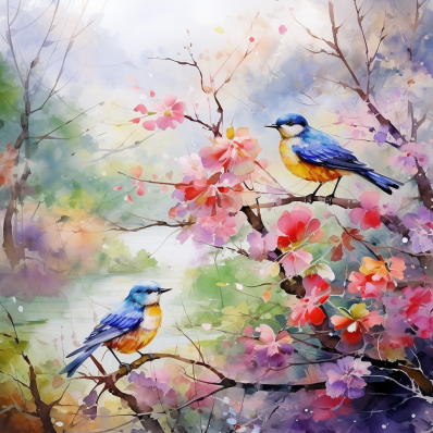 Watercolor Friendly Birds