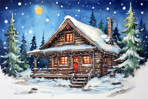Full Moon Over Christmas Cabin