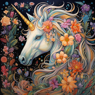 Dreamy Unicorn Among Flowers