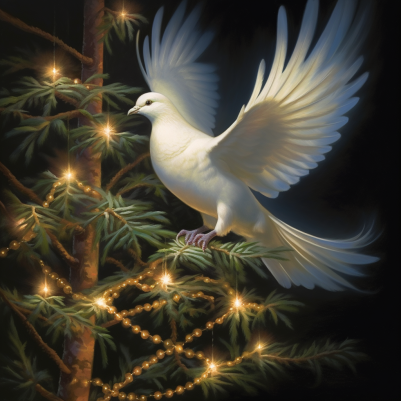 A Wite Dove Landing On A Christmas Tree