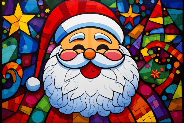 Jolly Santa On Stained Glass