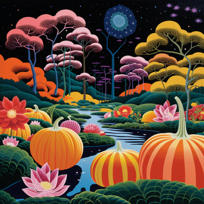 Pumpkins On A Colorful Night