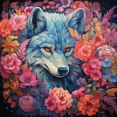Feminine  Wolf Amongst Flowers