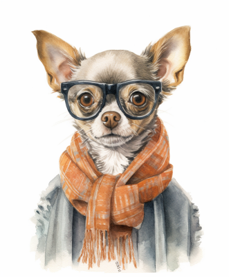 Chihuahua In Glasses And Orange Scarf