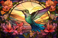 Thumbnail for Glorious Hummingbird Sunset Haze On Stained Glass