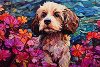 Thumbnail for Pup Among Stained Glass Flowers