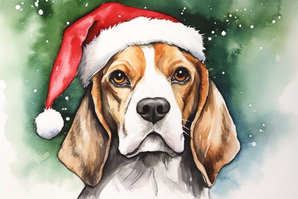 Christmas Beagle In Santa Hat