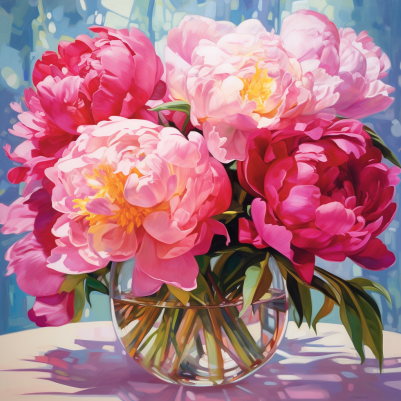 Pretty Pink Peony Flowers In A Round Vase