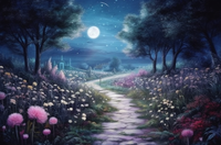 Thumbnail for Midnight Stroll Down A Dirt Path In A Flower Garden