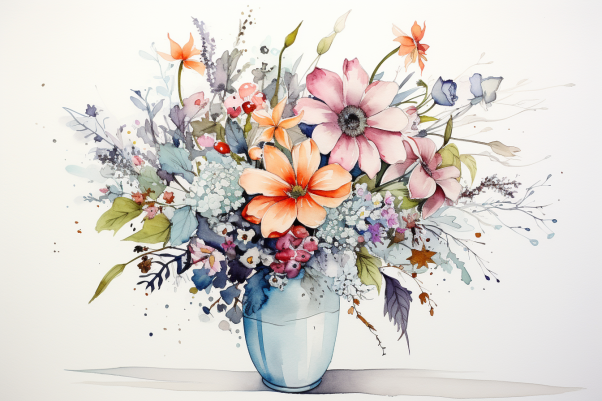 Soft Watercolor Flowers In A Vase  Diamond Painting Kits