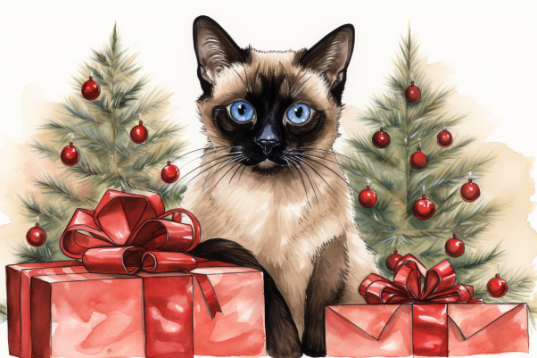 Siamese Kitty And Christmas Gifts