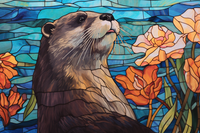 Thumbnail for Graceful Curious Otter On Stained Glass