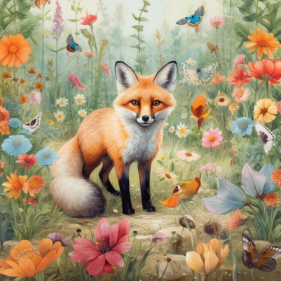 Fox In Wildflowers