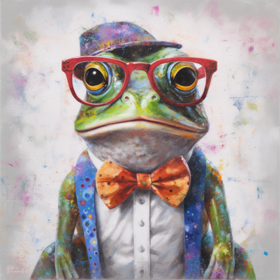 Green Frog In Red Glasses And Purple Hat