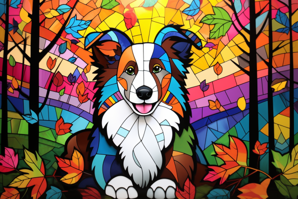 Abstract Collie And Colorful Leaves