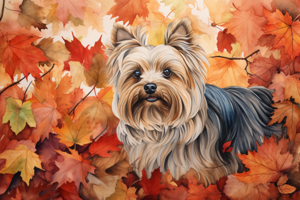 Yorkshire Terrier In Fall Leaves