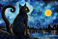 Thumbnail for Pretty Black Kitty On A Starry Night  Diamond Painting Kits