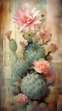 Thumbnail for Pink Cacti Bloom Painting On Wood