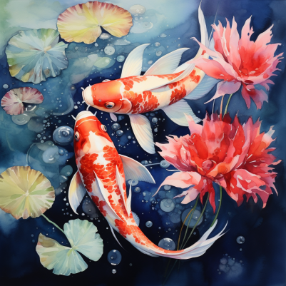 Koi Fish And Water Lilies