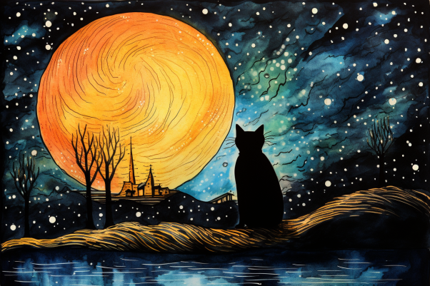 Bold Full Moon And Black Cat  Diamond Painting Kits