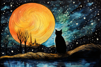 Thumbnail for Bold Full Moon And Black Cat  Diamond Painting Kits