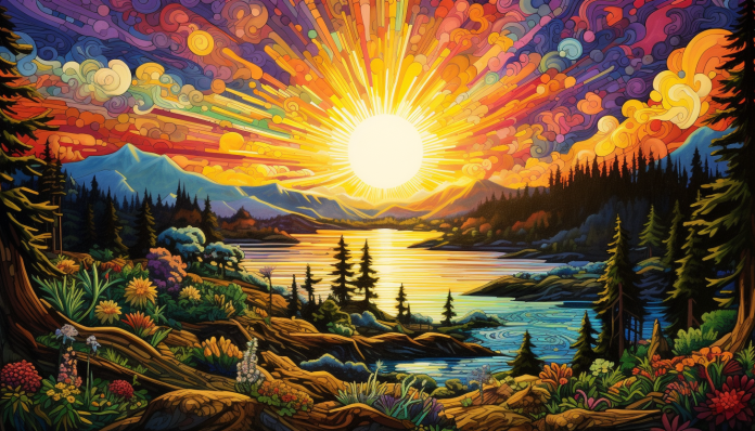 Vivid Sun Above Lake And Forest  Diamond Painting Kits