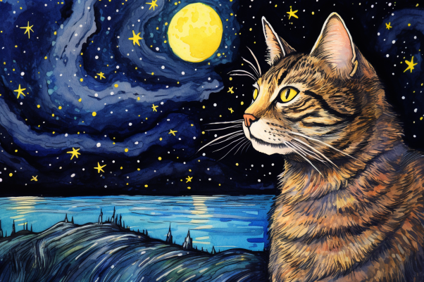 Tabby Cat On A Starry Night  Diamond Painting Kits