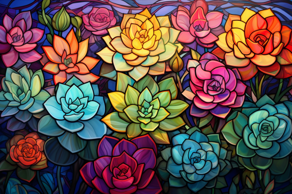 Colorful Stained Glass Succulents   Diamond Painting Kits