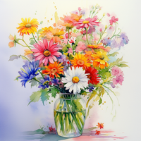 Thumbnail for Watercolor Bouquet Of Colorful Daisies