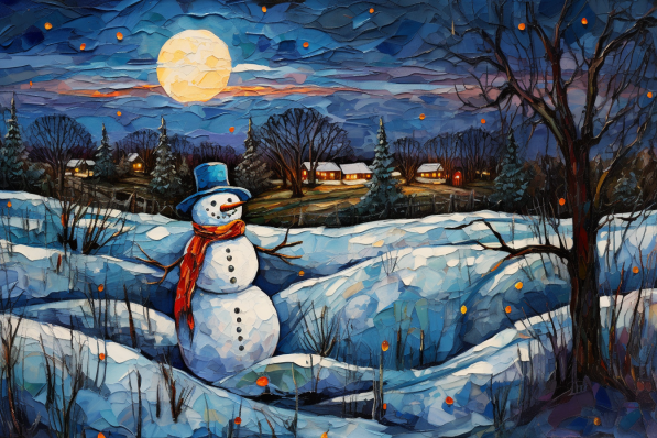 Bold Snowman In Snowy Fields  Diamond Painting Kits