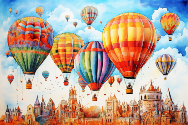 Hot Air Balloon Festival In Watercolor