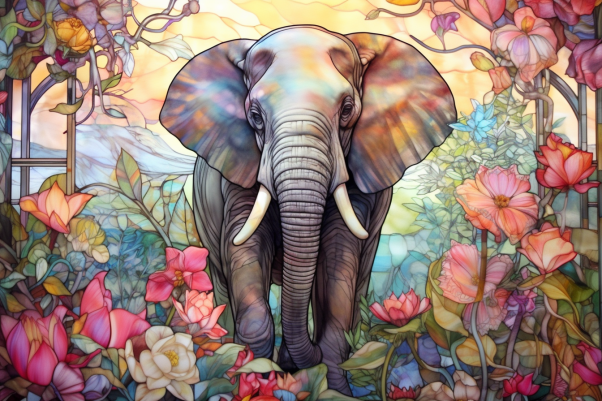 Dreamy Elephant Among Wildflowers