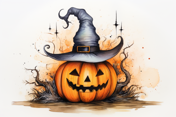 Halloween Jack O Lantern In Witch Hat