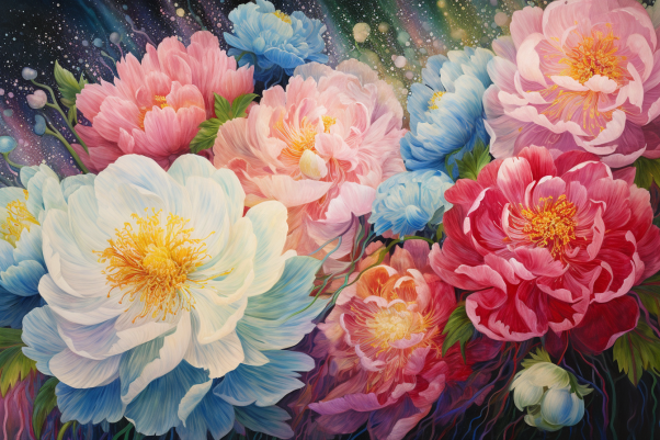 Pretty Multi Colored Peonies  Diamond Painting Kits