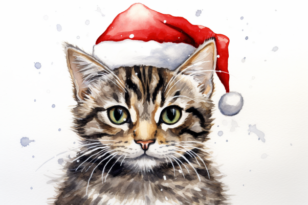 Christmas Tabby Cat In Santa Hat