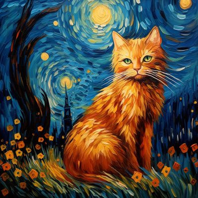Pretty Orange Kitty On A Starry Night