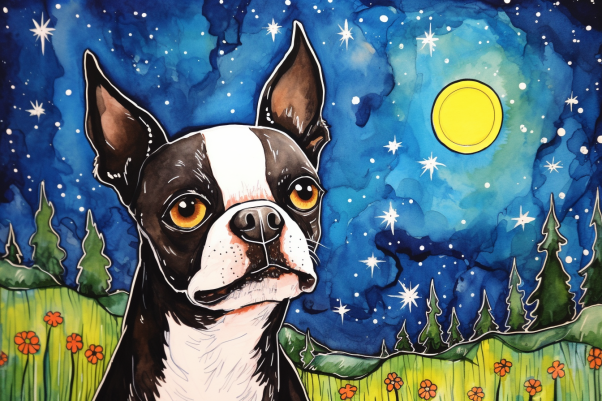 Starry Night Boston Terrier