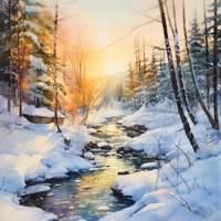 Thumbnail for Icy Watercolor Stream At Sunset   Diamond Painting Kits