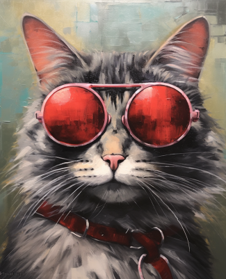 Red Shades On Fluffy Tabby Cat