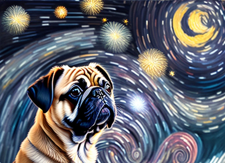 Calm Pug On A Starry Night