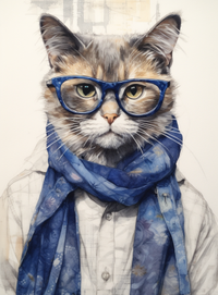 Thumbnail for Gray Kitty, Blue Glasses And Scarf