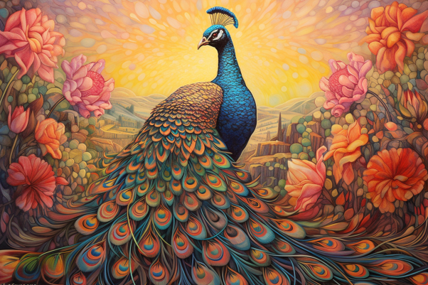 Graceful Peacock Among The Sunset  Diamond Painting Kits