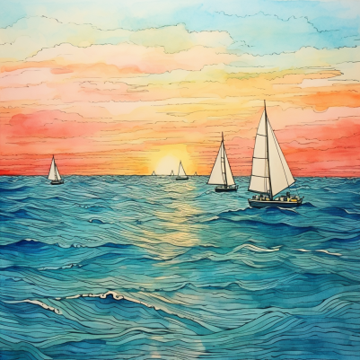 Sailboats At Sea During Sunrise