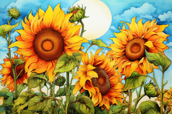 Watercolor Fantasy Sunflowers  Diamond Painting Kits