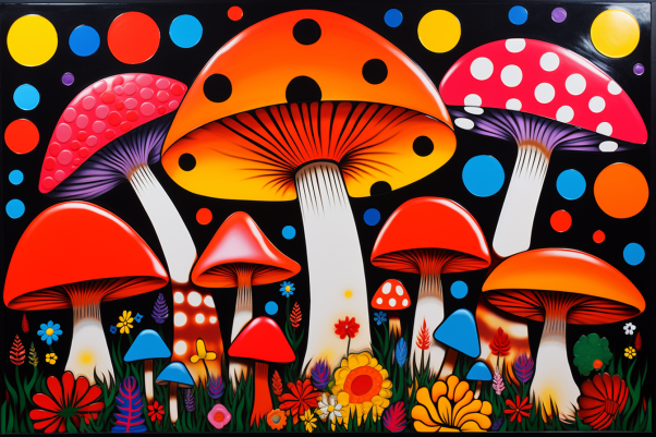 Bold Vivid Fun Mushrooms  Diamond Painting Kits