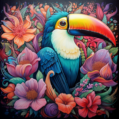 Toucan Among Purple Flowers