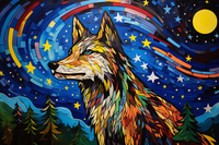Thumbnail for Mosaic Starry Night Wolf   Diamond Painting Kits