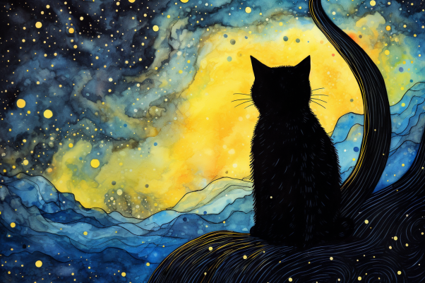 Black Kitty In The Night  Diamond Painting Kits