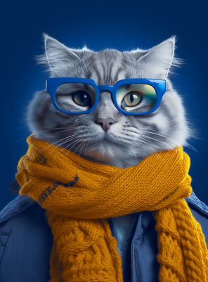 Why So Blue , Kitty Cat In Mustard Yellow Scarf
